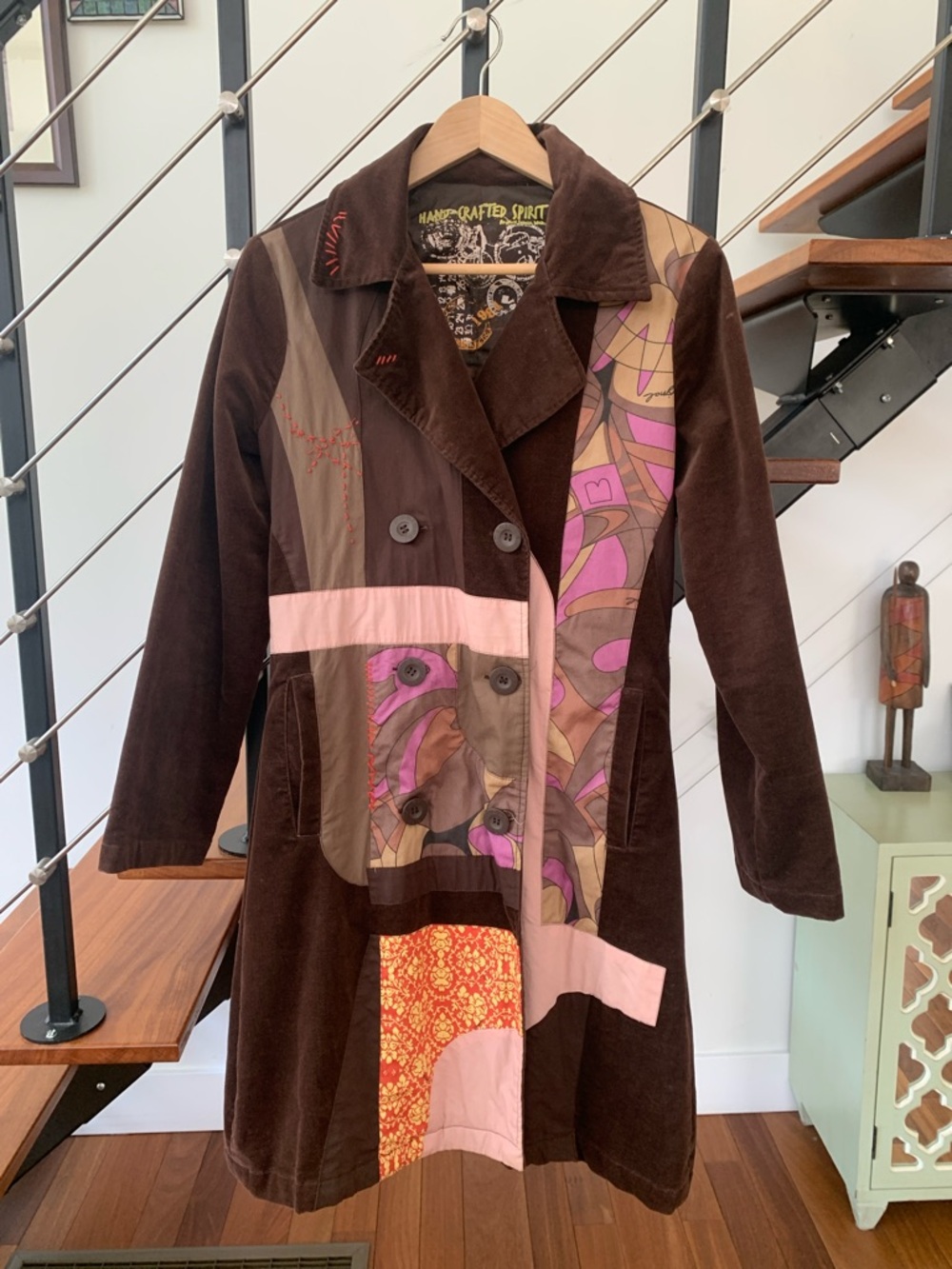 Desigual Vintage Brown & Pink Patchwork Women's Coat